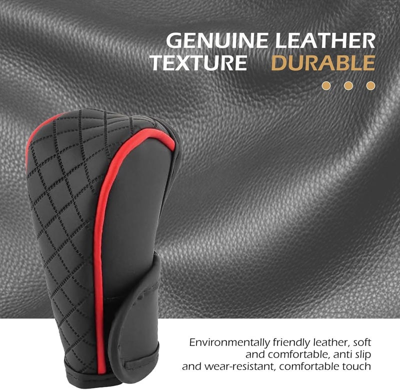 Zikefest Car Gear Shift Cover, Leather Shifter Cover, Gear Shift Knob Cover for Shift Lever Protection, Universal Car Gear Shift Cover, Car Decoration Accessories (Black-Red) - Image 3
